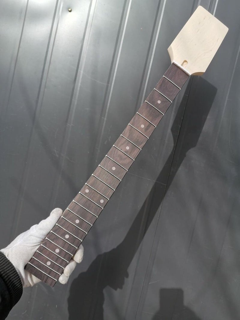YoungMonic Electric Guitar Neck 22 Fret 24 inch Unfinished Dot Inlay Paddle Head for 42mm nut and 56mm heel DIY guitar necks (22 Fret 24 Inch) - Image 1
